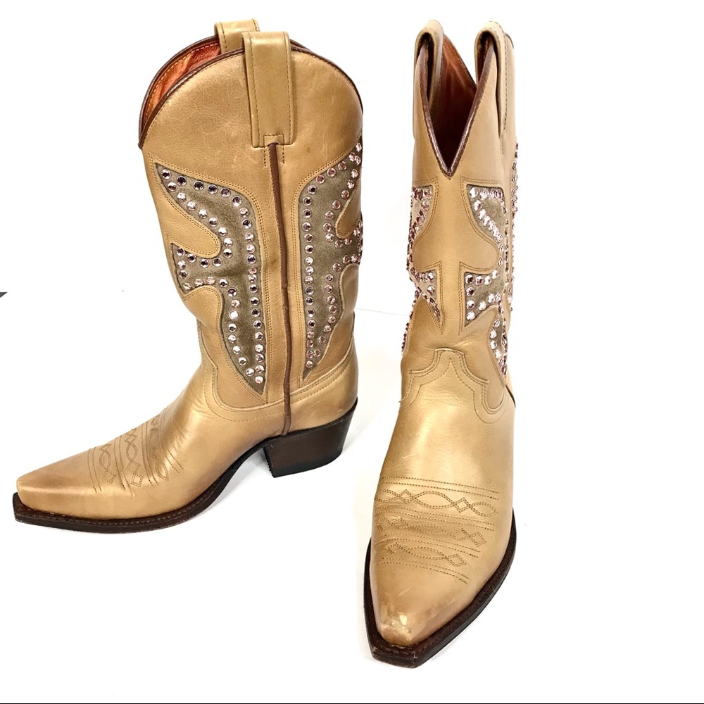 FRYE Cowboy Boots Leather Pink Rhinestone Western - Picture 14 of 14